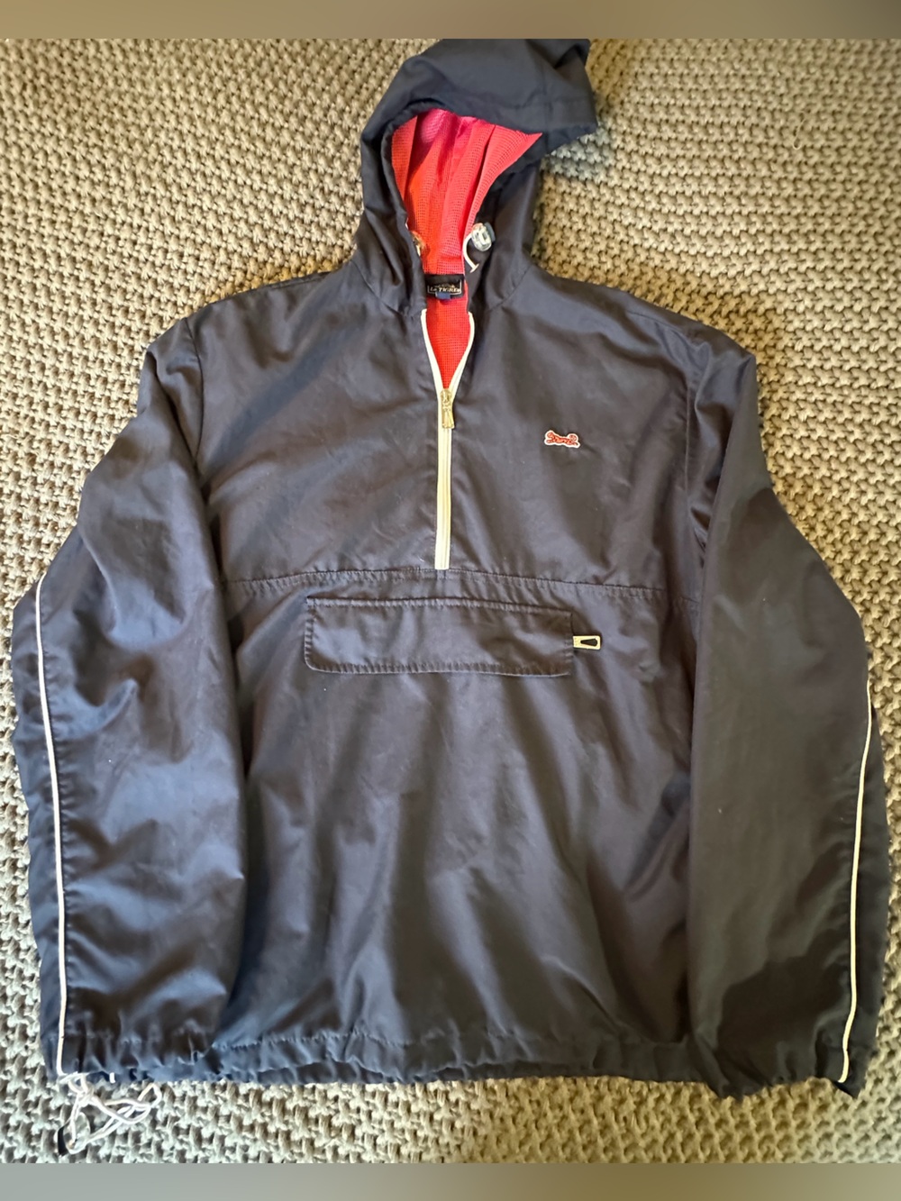 Men's Le Tigre Hooded Pullover Jacket - Navy with Pink Lining